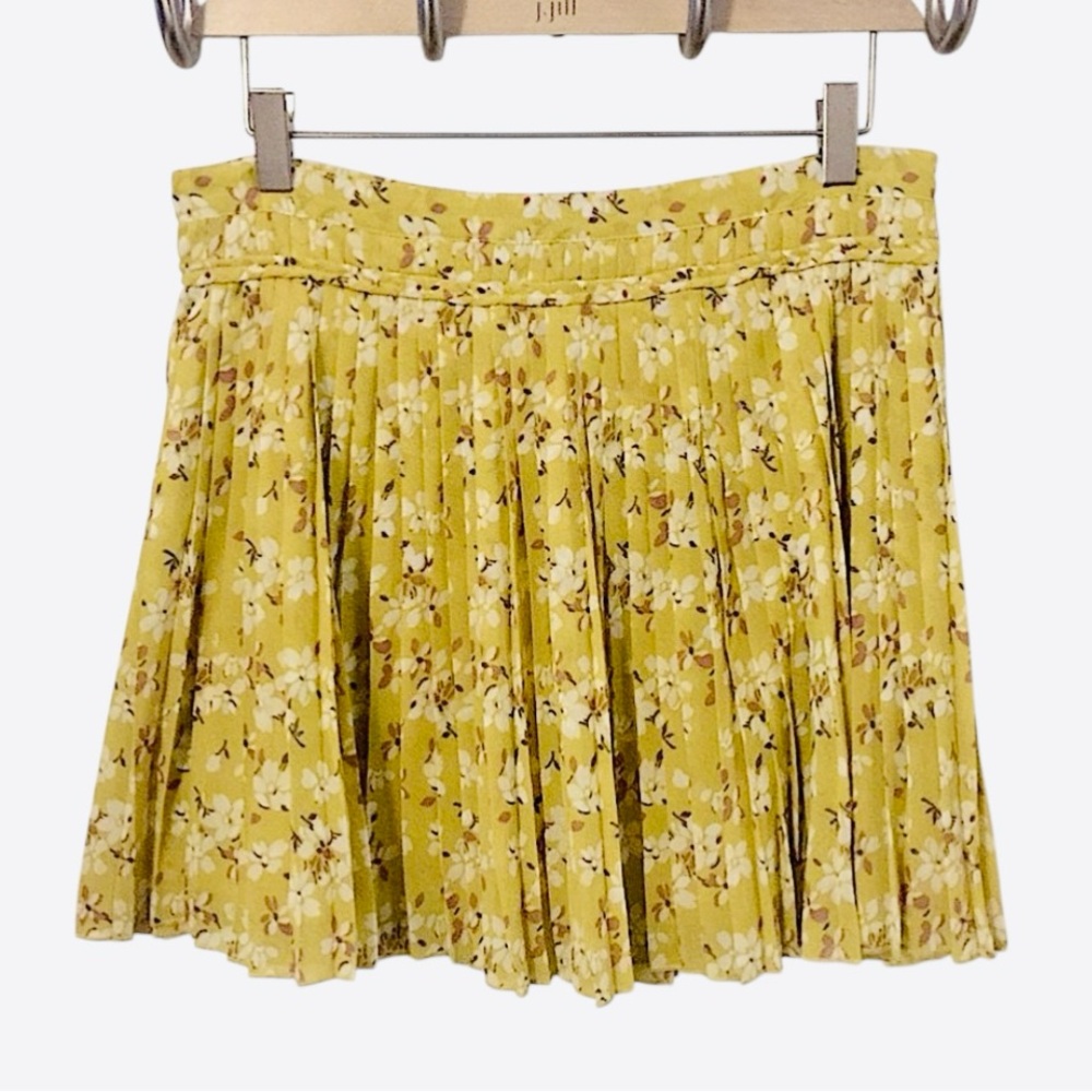 American Eagles Womens Pleated Shear Yellow Pink Floral Cottagecore Mini Skirt 8